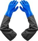 Chemical Resistant, Long Rubber, Heavy Duty Waterproof Gloves for Chemical and Acid Work, 25 inches, Large-(Blue)