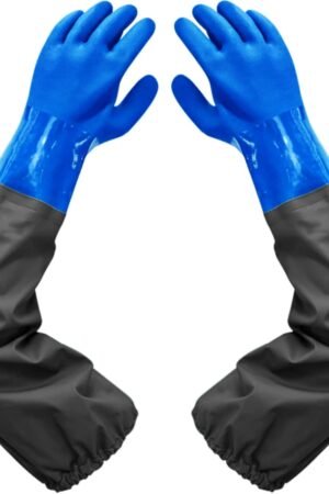 Chemical Resistant, Long Rubber, Heavy Duty Waterproof Gloves for Chemical and Acid Work, 25 inches, Large-(Blue)