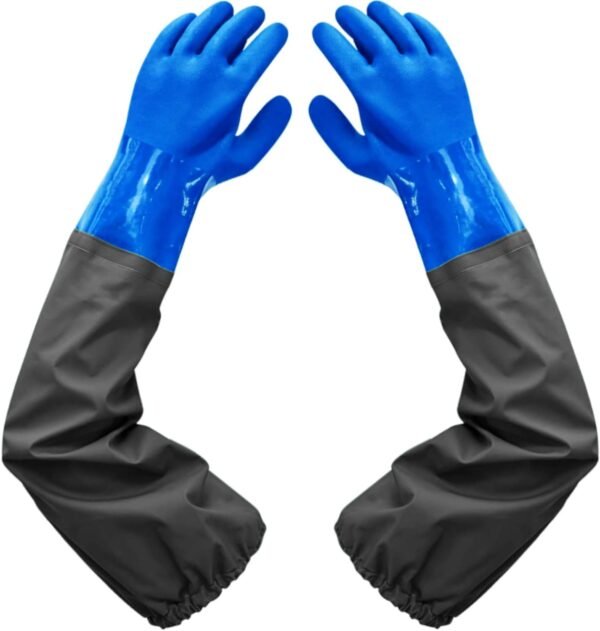 Chemical Resistant, Long Rubber, Heavy Duty Waterproof Gloves for Chemical and Acid Work, 25 inches, Large-(Blue)