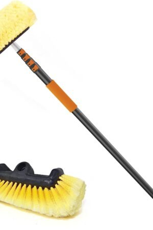 Car Wash Brush, 24FT Reach Telescopic Car Wash Brush with Long Handle, 12-Inch Soft Bristle Car Cleaning Brush for Cleaning Car, RV, Truck, Boat, Solar Panels