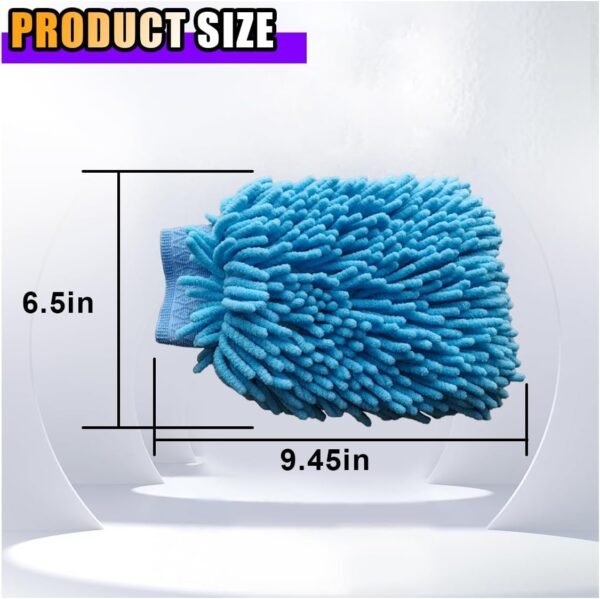 2PCS Microfiber Soft Chenille Car Wash Mitts, Scratch and Lint Free Car Dusting Glove, Double Sided Wash Mitt, Ultra Absorbent for Car Washing, Home Cleaning Mitt (Blue&Yellow) - Image 2