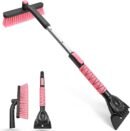 33 Inch Snow Brush and Ice Scraper for Car Windshield, Extendable Snow Scraper and Brush with Foam Grip for Truck SUV Vehicle Window - Pink