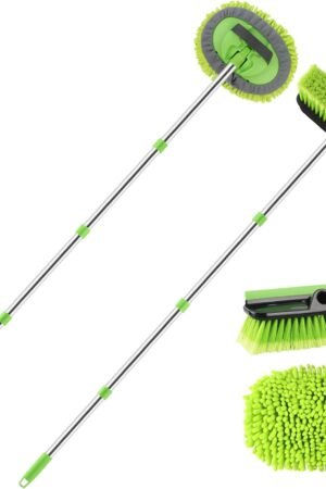 2 Pack Car Wash Brush with Long Handle, 62" Microfiber Car Wash Mop and Car Washing Brush Combo Set, Scratch-Free Soft Bristle Car Wash Mop Brushes Cleaning Kit for Exterior Car, Truck, RV, Boat