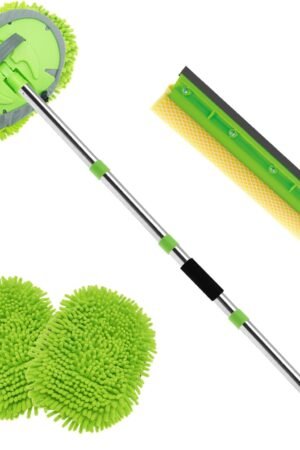 62" Car Wash Brush Kit Mitt Mop Sponge with Long Handle Chenille Microfiber Car Cleaning Brush Kit Windshield Window Squeegee Car Care Kit of Scratch-Free Replacement Head for Car RV Truck