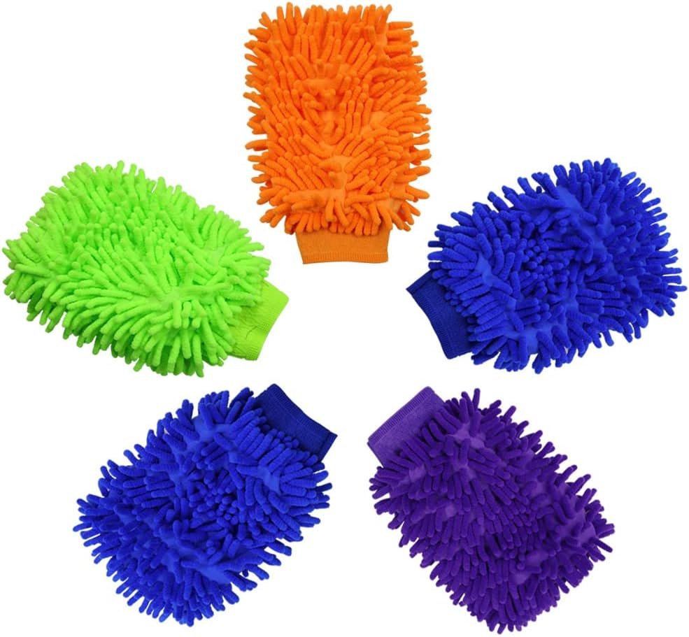 5 Pcs Premium Chenille Microfiber Car Wash Glove, Double Sided Scratch-Free Car Wash Mitt, Soft Carwash Sponge, Microfiber Cleaning Mitt
