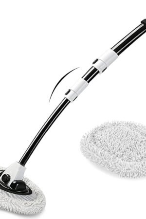 15° Curved Car Wash Brush with Long Handle 43" Microfiber Cleaning Mop Telescopic Extension Pole for Caravan RV Truck Auto SUV Wheel Boat Exterior 2 in 1 Carwash Duster Not Hurt Paint Scratch Free
