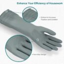 2 Pairs Reusable Waterproof Household Dishwashing Cleaning Rubber Gloves, Non-Slip Kitchen Glove (Grey, Medium (Pack of 2))