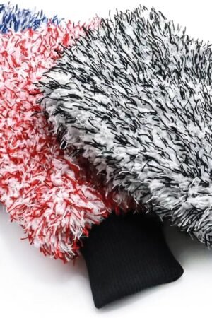 Microfiber Car Wash Mitt - 3 Pack Scratch Free Mitts with Blue, Red and Black, Machine Washable, Lint Free, 10 Inch X 8 Inch Glove