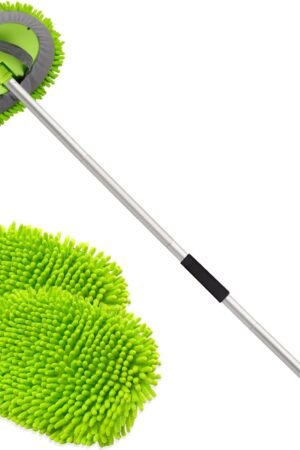 62" Microfiber Car Wash Brush Mop Kit Mitt Sponge with Long Handle Car Cleaning Supplies Kit Duster Washing Car Tools Accessories, 1 Chenille Scratch-Free Replacement Head Aluminum Alloy Pole