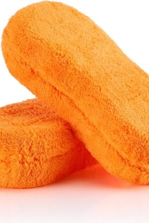 2 Pcs 2 Pack Large Microfiber Car Wash Sponge for Cleaning, Non Scratch Microfiber Sponges for Car Washing Supplies, Trucks and Motorcycles (Orange)