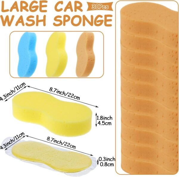 30 Pcs Large Car Wash Sponge, Multi Purpose Car Cleaning Sponge, Non-Scratch Thick Dish Sponge Household Cleaning, High Foam Cleaning Sponge Washing Sponge for Kitchen Bathroom Cars(3 Colors) - Image 2