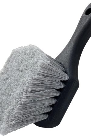 Wheel & Tire Brush for Car Rim, Soft Bristle Car Wash Brush, Cleans Tires & Releases Dirt and Road Grime, Short Handle for Easy Scrubbing Black