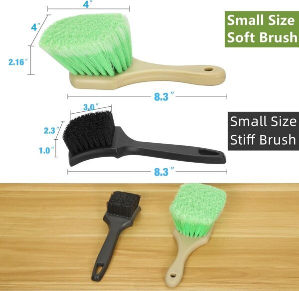 Wheel Rim & Tire Brush Set, Soft & Stiff Bristle Wash Cleaning Supplies Kit for Car Body Exterior Surface, Carpet, Truck,SUV,RV,Motorcycle - Image 2