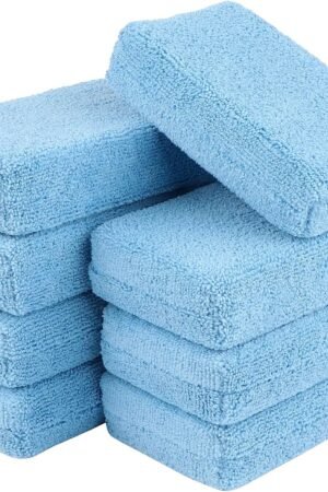 Microfiber Applicator Pad-8Pack, Car Wash Sponge, Premium Microfiber Sponge and Cleaning Pads, Perfect for Effortless Wax, Sealant, and Conditioner Application - Blue