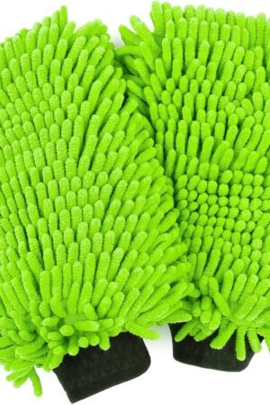 Car Wash Mitt, 2PK Chenille Microfiber Wash Mitt, Scratch-Free & Lint-Free, Rich Foam, Highly Absorbent, Double Sided, Perfect for Car Washing and Detailing, 10.2" x 6.7 ", Green