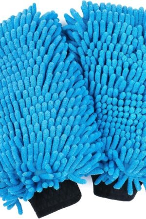 Car Wash Mitt, 2PK Chenille Microfiber Wash Mitt, Scratch-Free & Lint-Free, Rich Foam, Highly Absorbent, Double Sided, Perfect for Car Washing and Detailing, 10.2" x 6.7 ", Blue