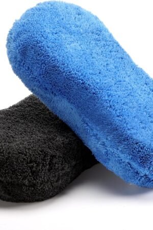 2 Pcs 2 Pack Large Microfiber Car Wash Sponge for Cleaning, Non Scratch Microfiber Sponges for Car Washing Supplies, Trucks and Motorcycles (Blue,Gray)