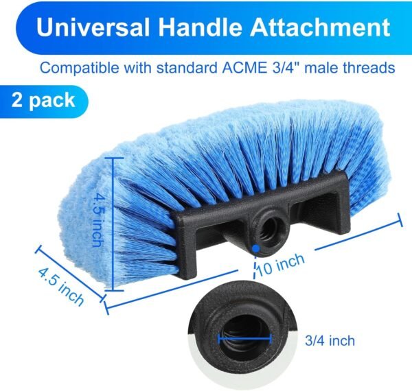 2 Pcs Car Wash Brush Head with Soft Detailing Bristle Flow Through Car Cleaning Brush Exterior Wash Equipment for Auto Truck RV Boat Camper(10 Inch,Blue) - Image 2