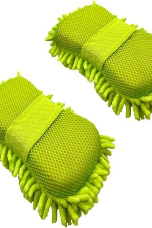 Microfiber Car Wash Sponge-Non-Scratch Wash Mitt-Two Sided Chenille Microfiber Washing Sponge-Mitt for Cars, Trucks, SUVs, Boats(2 Pack Green)