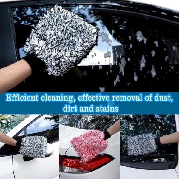Microfiber Car Wash Mitt - 3 Pack Scratch Free Mitts with Blue, Red and Black, Machine Washable, Lint Free, 10 Inch X 8 Inch Glove - Image 2