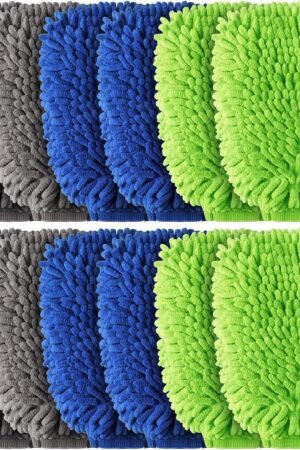 12 Pcs Car Wash Mitts - Chenille Microfiber Mitts Scratch Free Ultra Absorbent Wash Sponge Cloths for Cars, Trucks and Boats - Regular Size, 7.5'' x 10.2''