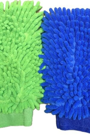 House Cleaning and Car Wash Mitts, Home Dusting Microfiber Gloves, Washing Clean Polish Faster (2-Pack, Green/Blue)